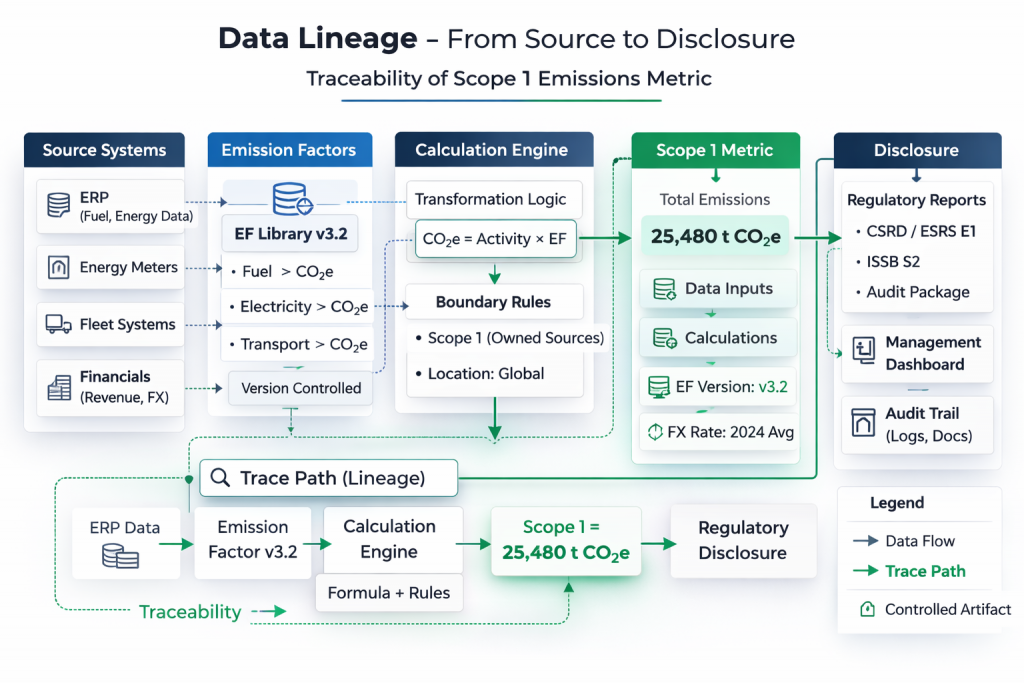 Data Lineage tracing from source to disclosure equating good data governance and auditability.
